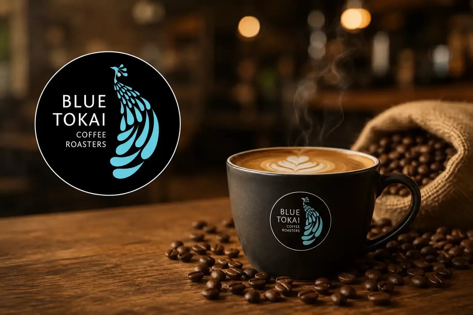 Blue Tokai Coffee Roasters branding with a coffee cup and roasted coffee beans, representing the company’s proposed ₹1,200 crore funding deal involving Temasek and ChrysCapital.