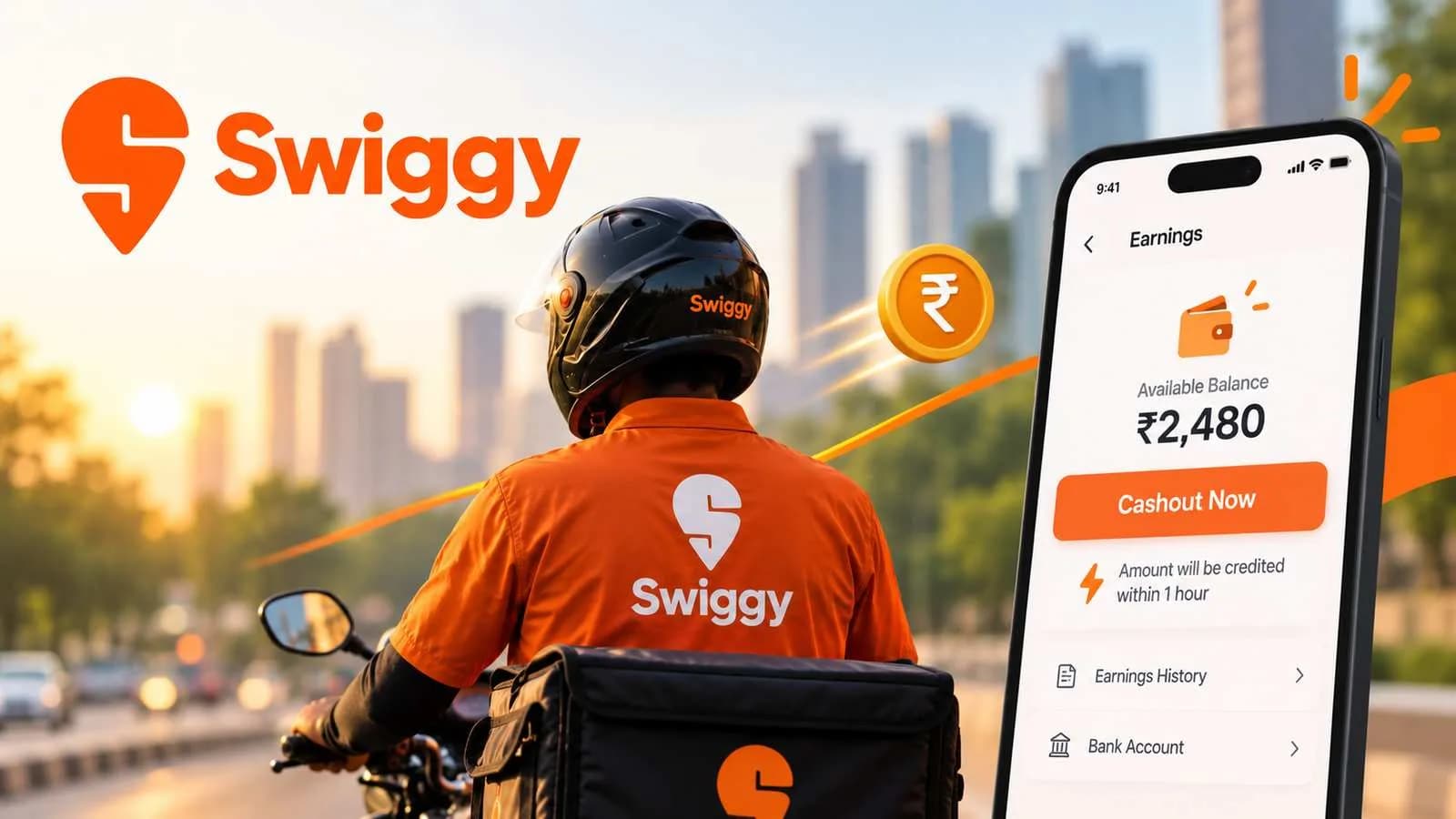 Swiggy delivery partner using Early Cashout feature to access earnings before weekly payout