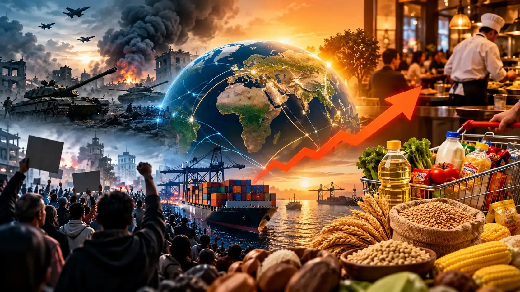 Global conflicts, protests and shipping disruptions affecting food supply chains, rising food prices, FMCG costs and the global food and beverage industry.