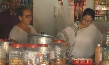 Mamata Banerjee, West Bengal's Chief Minister, serves tea and connects with the people during panchayat elections campaign